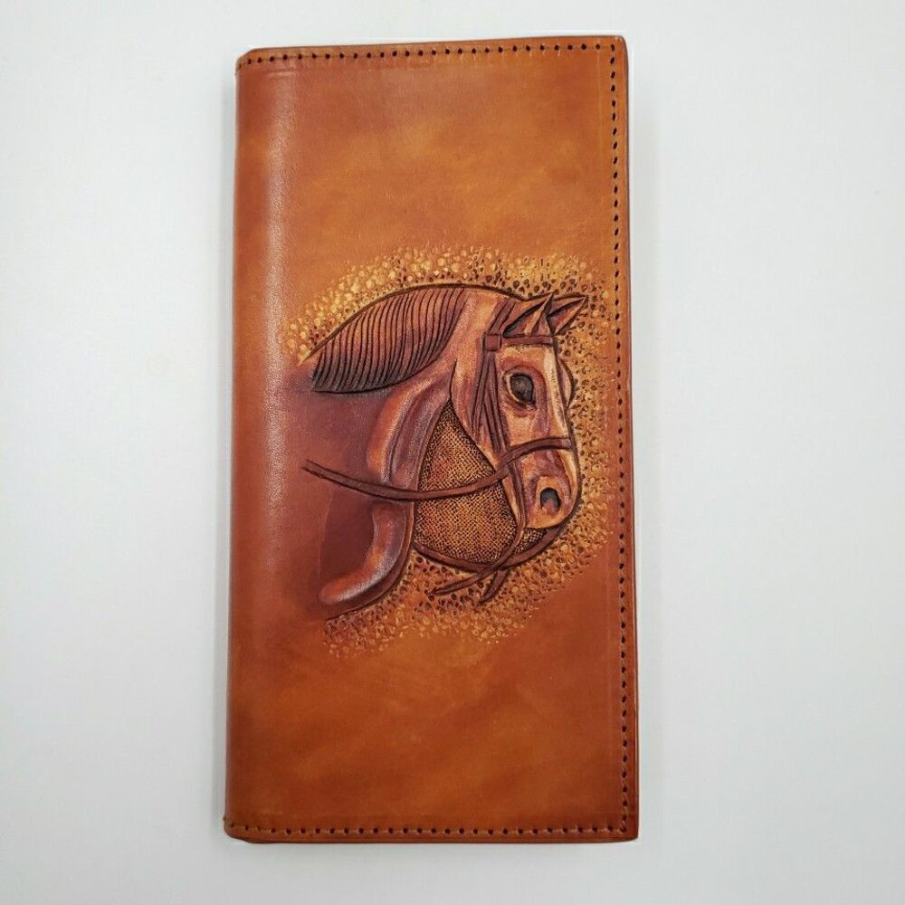Leather Bifold Wallet Horse Western Cowboy Long Wallet ID Card Holder Equestrian